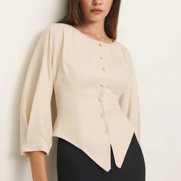 Reformation Martha Front Button Asymmetric Corset Blouse Top Size 2 NWOT - Picture 2 of 11